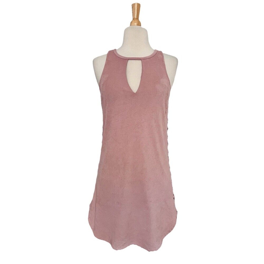 Black Swan Women T-Shirt Dress Mini Lace Up Side Blush Pink Microsuede Size XS
